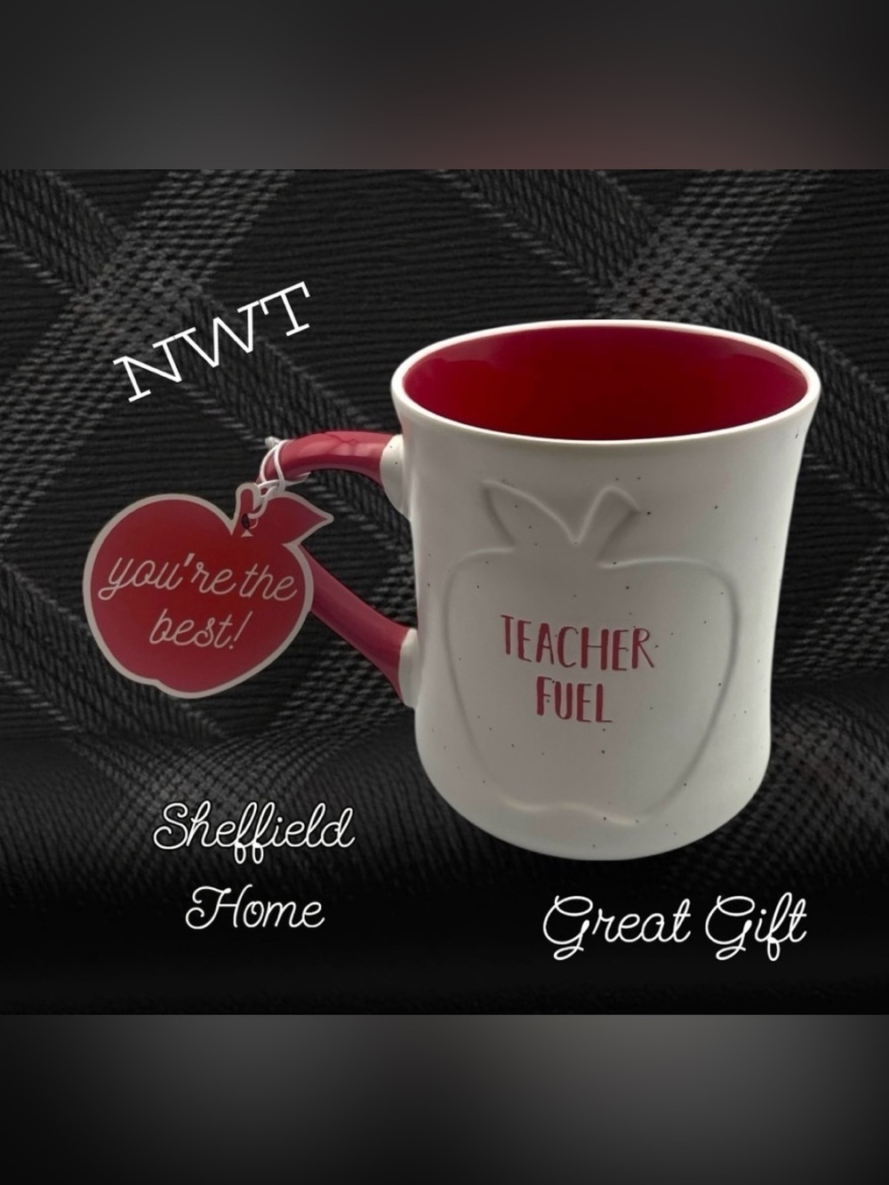 Sheffield Home NWT Teacher Fuel Mug - White and Red Apple Design Great Gift